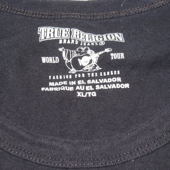 True Religion Mens XL Graphic Tee Crewneck SS T-Shirt Buddha Distressed Beat up - Picture 3 of 8